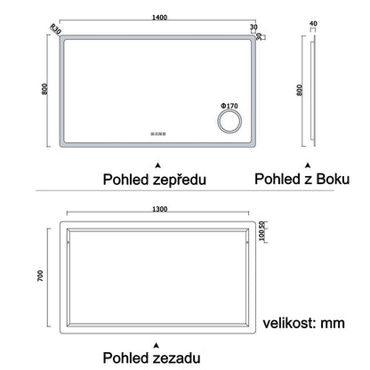 AICA multifunkční koupelnové zrcadlo JHD150XTM s vyhříváním - dotykové LED zrcadlo 80-160 cm s hodinami, 3x zvětšením a anti-fog funkcí - moderní nástěnné zrcadlo do koupelny s nastavitelným osvětlením (teplá/studená bílá)