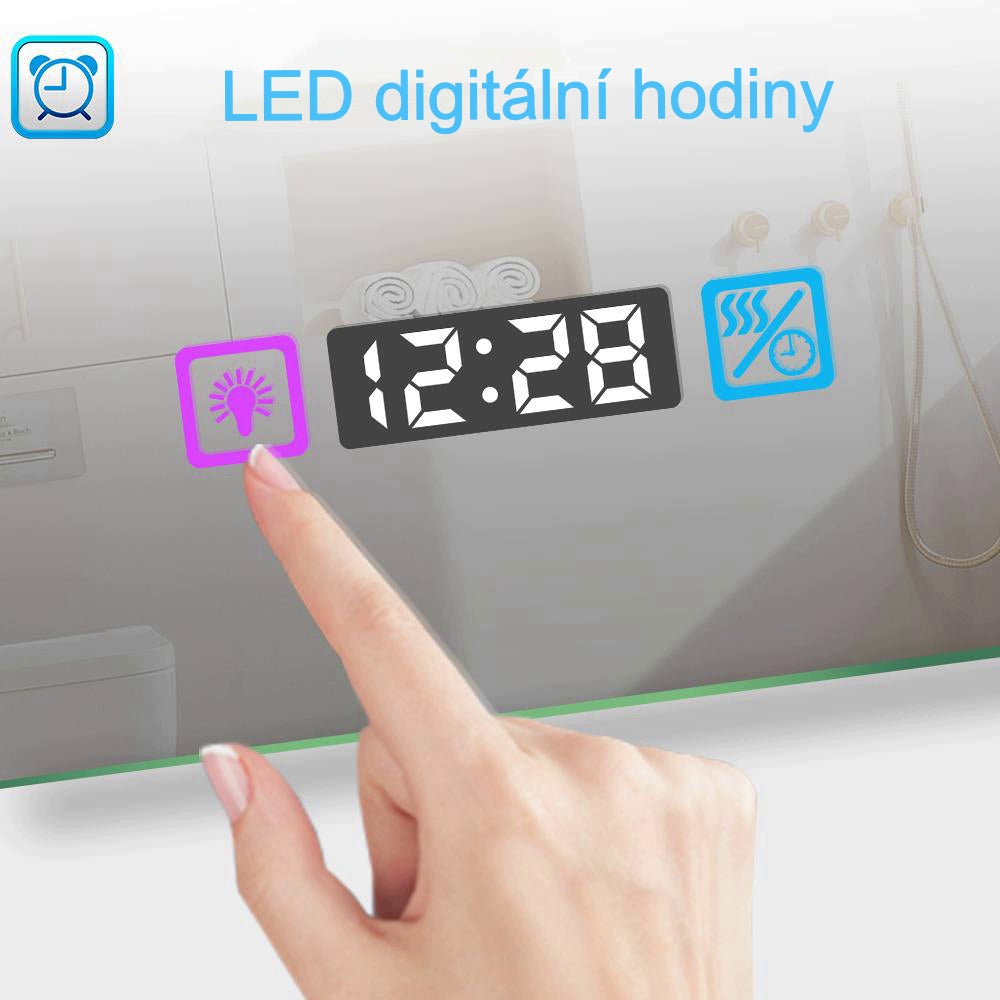 AICA multifunkční koupelnové zrcadlo JHD150XTM s vyhříváním - dotykové LED zrcadlo 80-160 cm s hodinami, 3x zvětšením a anti-fog funkcí - moderní nástěnné zrcadlo do koupelny s nastavitelným osvětlením (teplá/studená bílá)