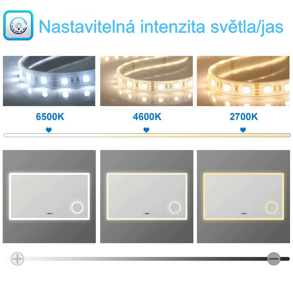 AICA multifunkční koupelnové zrcadlo JHD150XTM s vyhříváním - dotykové LED zrcadlo 80-160 cm s hodinami, 3x zvětšením a anti-fog funkcí - moderní nástěnné zrcadlo do koupelny s nastavitelným osvětlením (teplá/studená bílá)