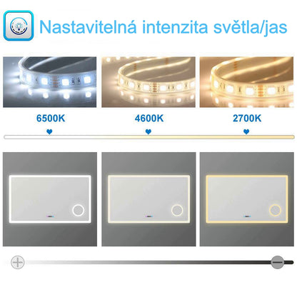 AICA multifunkční koupelnové zrcadlo JHD150XTM s vyhříváním - dotykové LED zrcadlo 80-160 cm s hodinami, 3x zvětšením a anti-fog funkcí - moderní nástěnné zrcadlo do koupelny s nastavitelným osvětlením (teplá/studená bílá)