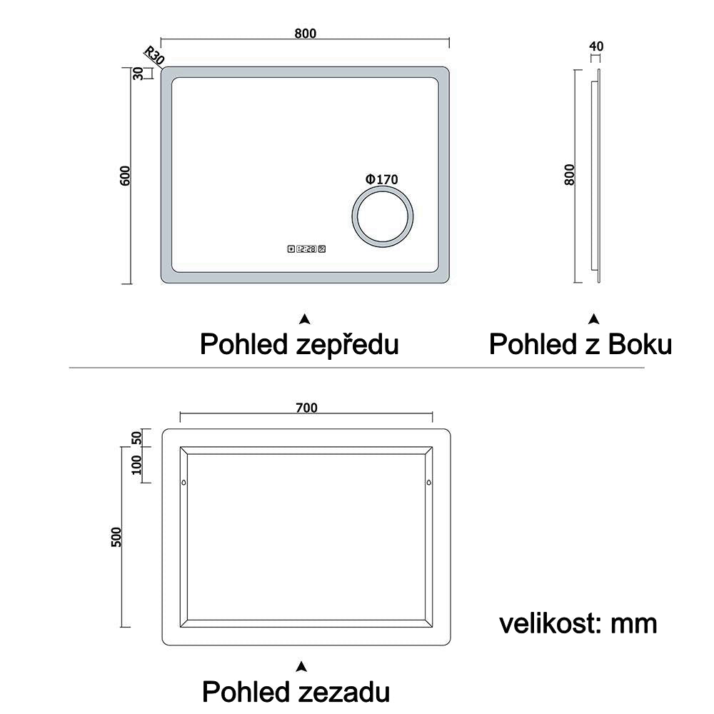 AICA multifunkční koupelnové zrcadlo JHD150XTM s vyhříváním - dotykové LED zrcadlo 80-160 cm s hodinami, 3x zvětšením a anti-fog funkcí - moderní nástěnné zrcadlo do koupelny s nastavitelným osvětlením (teplá/studená bílá)