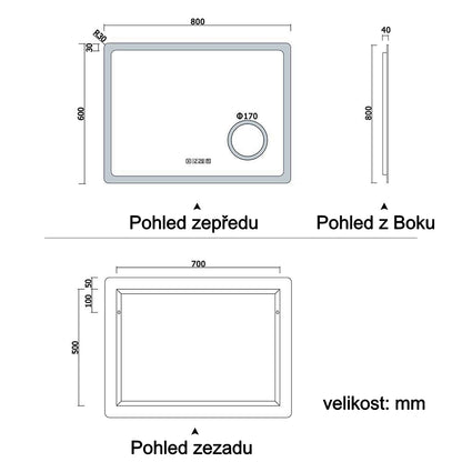 AICA multifunkční koupelnové zrcadlo JHD150XTM s vyhříváním - dotykové LED zrcadlo 80-160 cm s hodinami, 3x zvětšením a anti-fog funkcí - moderní nástěnné zrcadlo do koupelny s nastavitelným osvětlením (teplá/studená bílá)