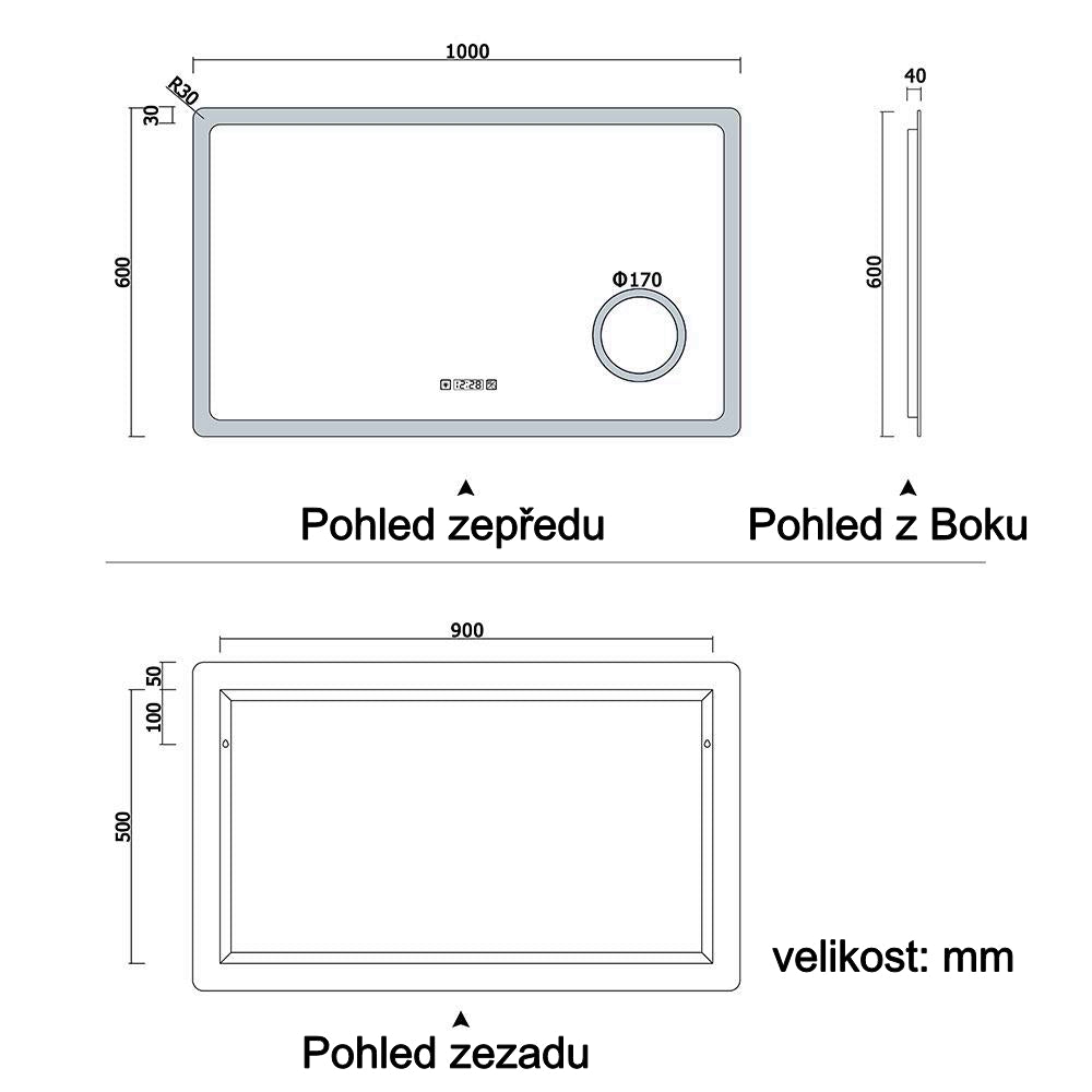 AICA multifunkční koupelnové zrcadlo JHD150XTM s vyhříváním - dotykové LED zrcadlo 80-160 cm s hodinami, 3x zvětšením a anti-fog funkcí - moderní nástěnné zrcadlo do koupelny s nastavitelným osvětlením (teplá/studená bílá)