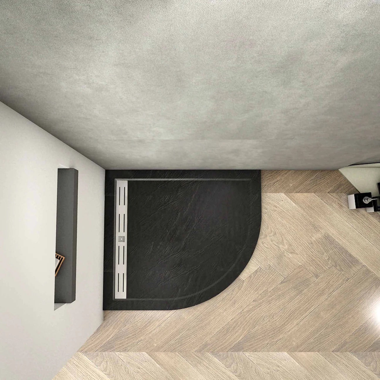 Černá čtvrtkruhová sprchová vanička 80x80 cm - protiskluzový litý mramor s imitací kamene, nízkoprofilový design 3 cm, moderní sprchová vana do koupelny s antioxidačním povrchem a odtokovým sifónem zdarma