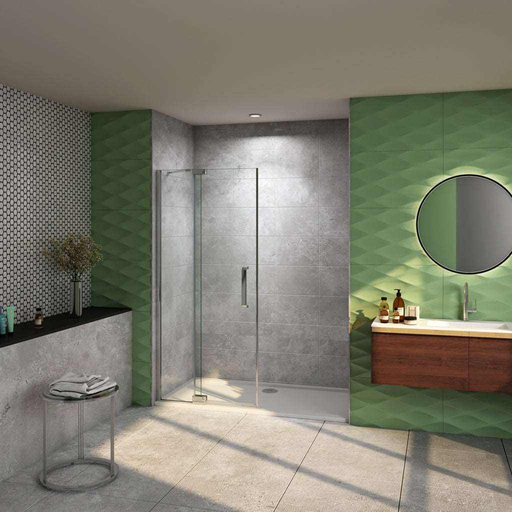 AICA Sprchový kout WALK IN – otočné skleněné dveře, chromový profil, 8mm NANO čiré sklo (nastavení 76-96cm). Bezrámový design, moderní walk-in sprchový kout s madlem a lehkou údržbou.
