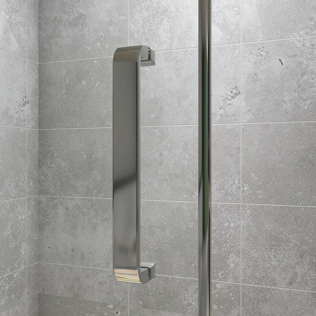 AICA Sprchový kout WALK IN – otočné skleněné dveře, chromový profil, 8mm NANO čiré sklo (nastavení 76-96cm). Bezrámový design, moderní walk-in sprchový kout s madlem a lehkou údržbou.