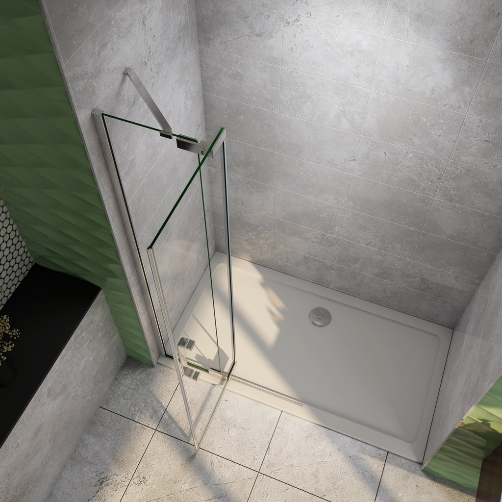 AICA Sprchový kout WALK IN – otočné skleněné dveře, chromový profil, 8mm NANO čiré sklo (nastavení 76-96cm). Bezrámový design, moderní walk-in sprchový kout s madlem a lehkou údržbou.
