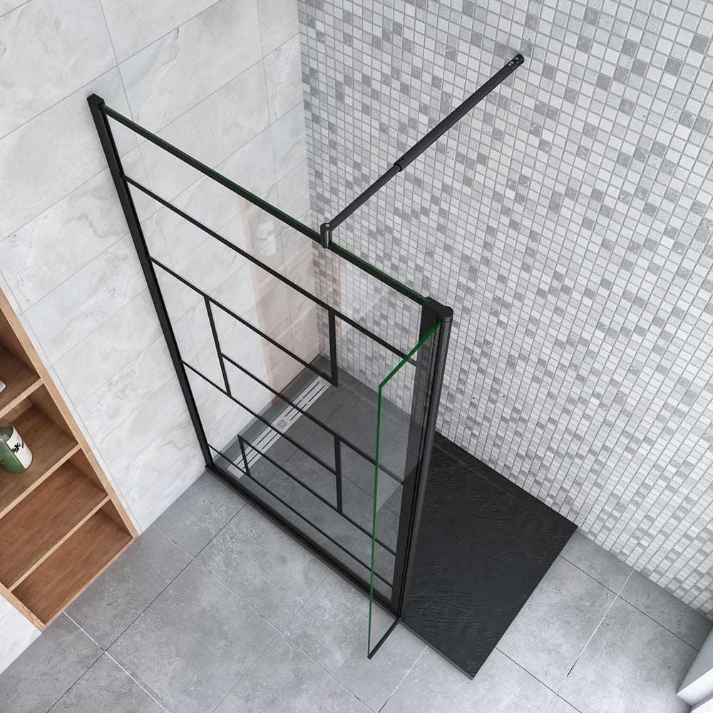 Walk-in sprchová zástěna 70-140cm s 8mm NANO sklem, černým otočným panelem 30/40cm a teleskopickou vzpěrou 70-120cm. Moderní design s leštěným hliníkem, bezpečnostním ESG sklem a rozsahem nastavení 2 cm pro všechny typy koupelen.