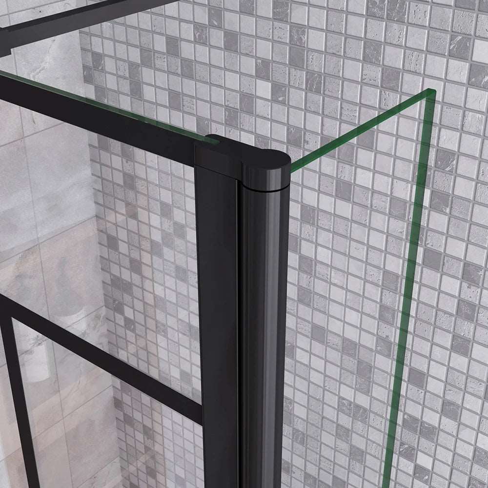 Walk-in sprchová zástěna 70-140cm s 8mm NANO sklem, černým otočným panelem 30/40cm a teleskopickou vzpěrou 70-120cm. Moderní design s leštěným hliníkem, bezpečnostním ESG sklem a rozsahem nastavení 2 cm pro všechny typy koupelen.