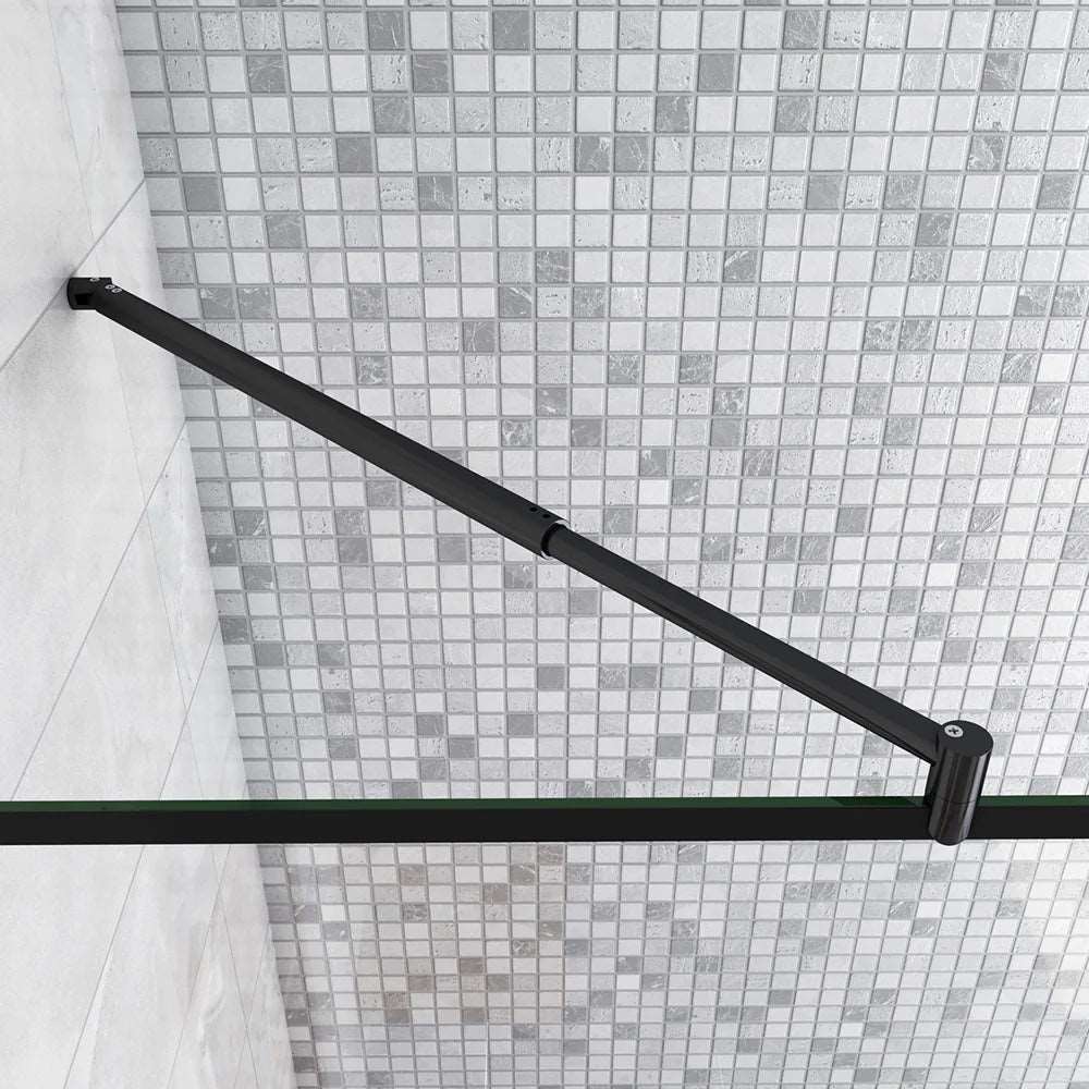 Walk-in sprchová zástěna 70-140cm s 8mm NANO sklem, černým otočným panelem 30/40cm a teleskopickou vzpěrou 70-120cm. Moderní design s leštěným hliníkem, bezpečnostním ESG sklem a rozsahem nastavení 2 cm pro všechny typy koupelen.