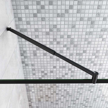 Walk-in sprchová zástěna 70-140cm s 8mm NANO sklem, černým otočným panelem 30/40cm a teleskopickou vzpěrou 70-120cm. Moderní design s leštěným hliníkem, bezpečnostním ESG sklem a rozsahem nastavení 2 cm pro všechny typy koupelen.