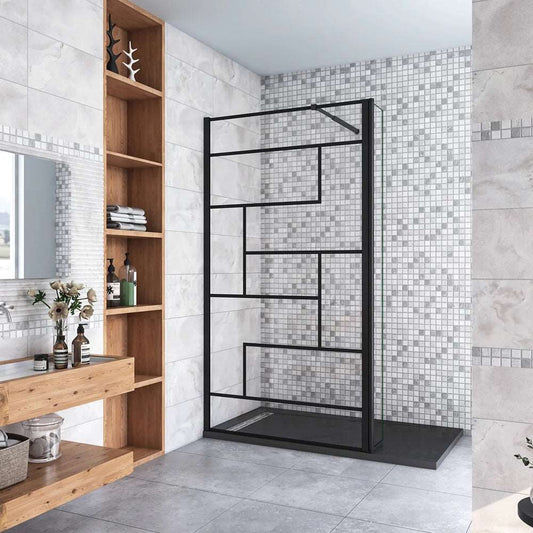 Walk In sprchová zástěna černá – 8mm NANO sklo, nastavitelná 70–140 cm, teleskopická vzpěra a moderní design pro malé koupelny.