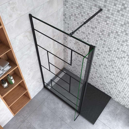 Walk In sprchová zástěna černá – 8mm NANO sklo, nastavitelná 70–140 cm, teleskopická vzpěra a moderní design pro malé koupelny.