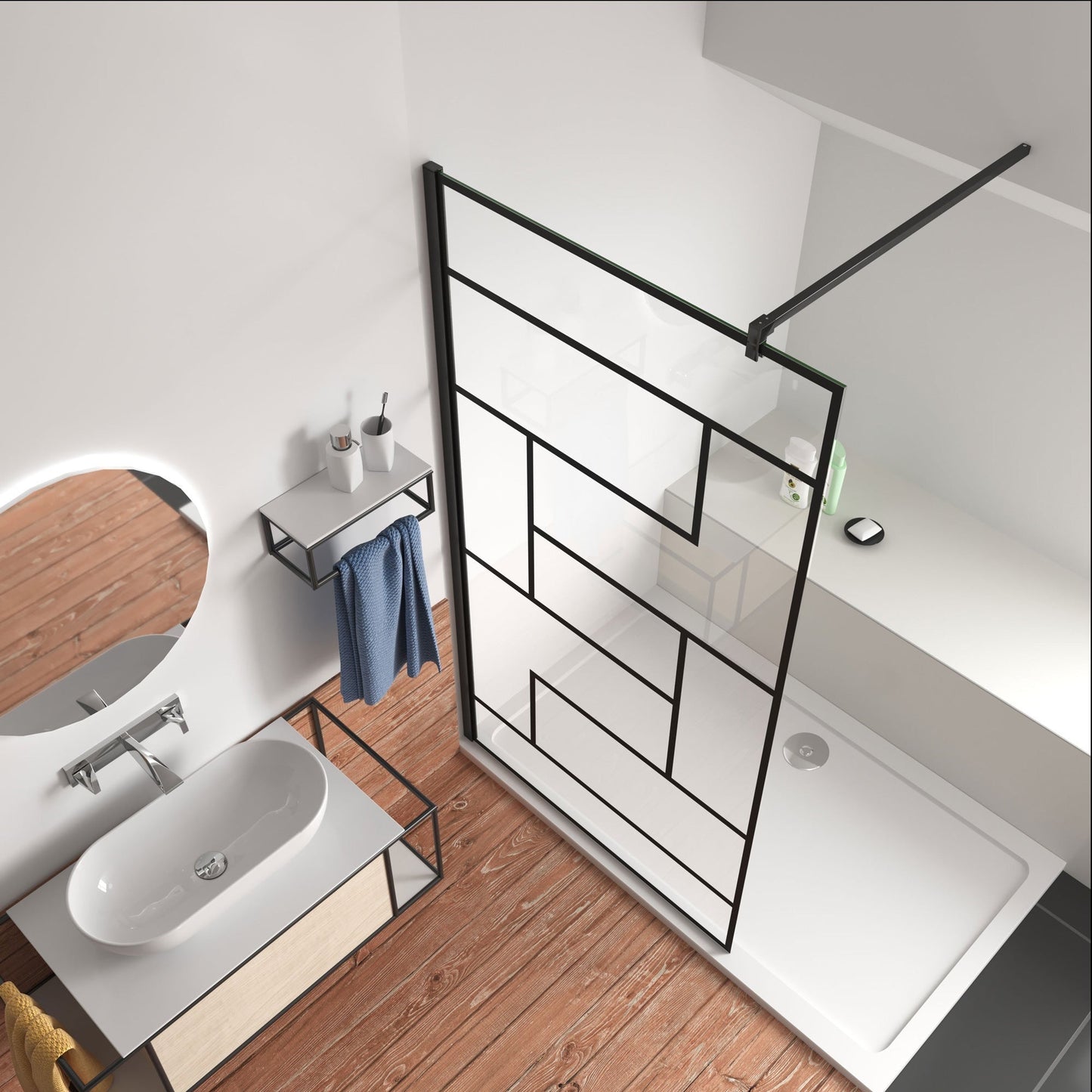 AICA Sprchový kout WALK IN - moderní černá sprchová zástěna s 8mm NANO sklem | Rozměry 70-140cm × 200cm | Černé profily a vzpěry | Bezpečnostní sklo EasyClean | Univerzální montáž (levá/pravá) | Kvalitní koupelnový nábytek | Odolný proti korozi