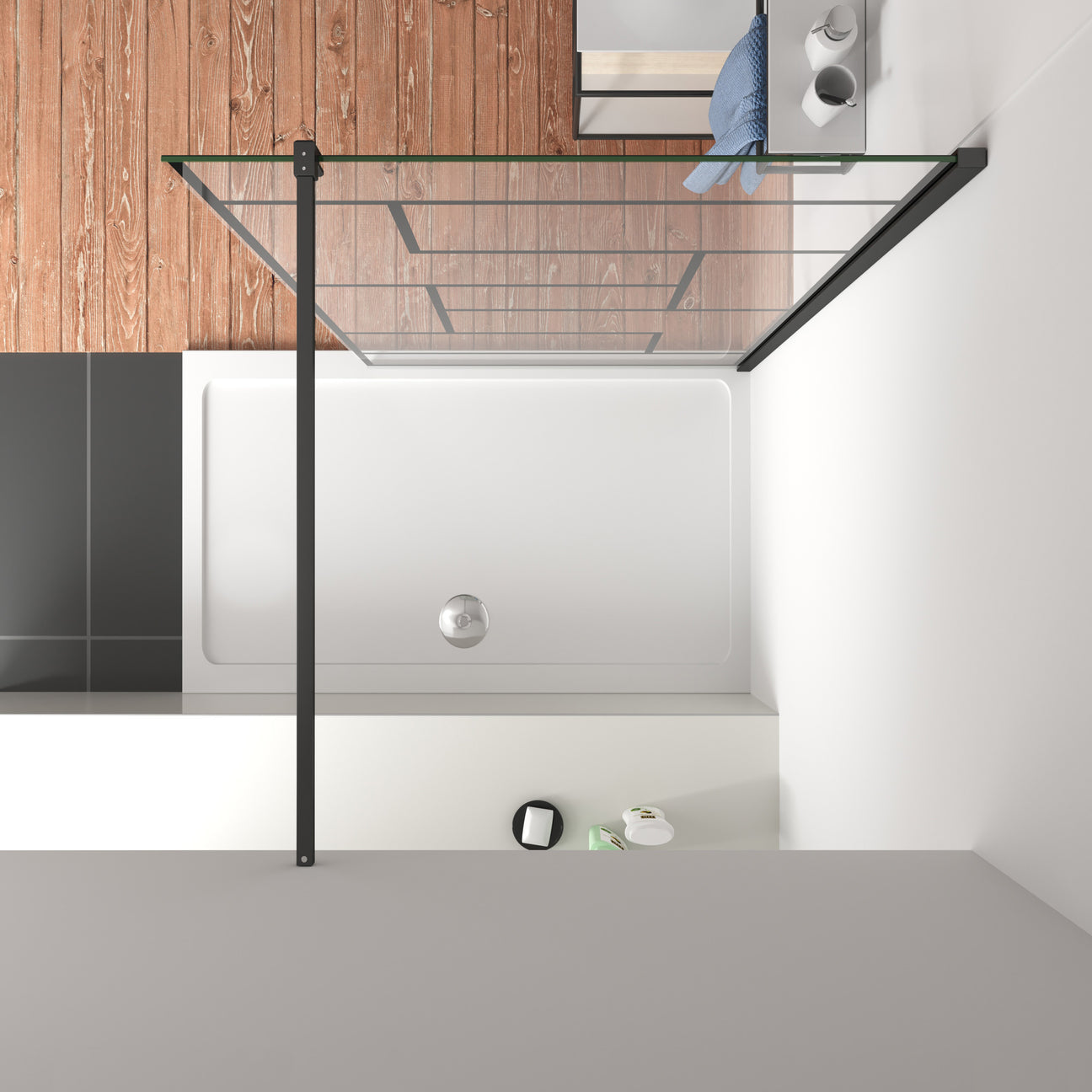 AICA Sprchový kout WALK IN - moderní černá sprchová zástěna s 8mm NANO sklem | Rozměry 70-140cm × 200cm | Černé profily a vzpěry | Bezpečnostní sklo EasyClean | Univerzální montáž (levá/pravá) | Kvalitní koupelnový nábytek | Odolný proti korozi