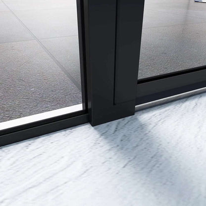 Černé jednokřídlé sprchové dveře do niky s 6mm NANO sklem, šířka 80-140cm, výška 185cm, univerzální montáž L/P, moderní design, hliníkový profil odolný proti korozi, bezpečnostní ESG sklo, snadno čistitelné EasyClean povrchové úpravy, antikorozní madlo ze slitiny zinku, těsnění proti úniku vody, sprchový kout do výklenku, keramické dveře, nerezová konstrukce, designové řešení do koupelny