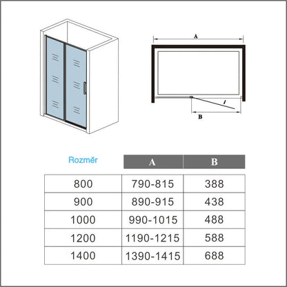 Černé jednokřídlé sprchové dveře do niky s 6mm NANO sklem, šířka 80-140cm, výška 185cm, univerzální montáž L/P, moderní design, hliníkový profil odolný proti korozi, bezpečnostní ESG sklo, snadno čistitelné EasyClean povrchové úpravy, antikorozní madlo ze slitiny zinku, těsnění proti úniku vody, sprchový kout do výklenku, keramické dveře, nerezová konstrukce, designové řešení do koupelny