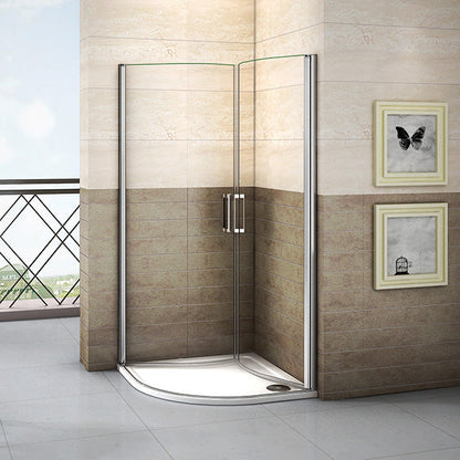 AICA čtvrtkruhový sprchový kout PHXDE-95 s jednokřídlými dveřmi - 6mm NANO sklo EasyClean, leštěný hliníkový profil, rozměry 80x80/90x90 cm, výška 195 cm, rohová sprchová kabina s madlem, ideální do malých koupelen