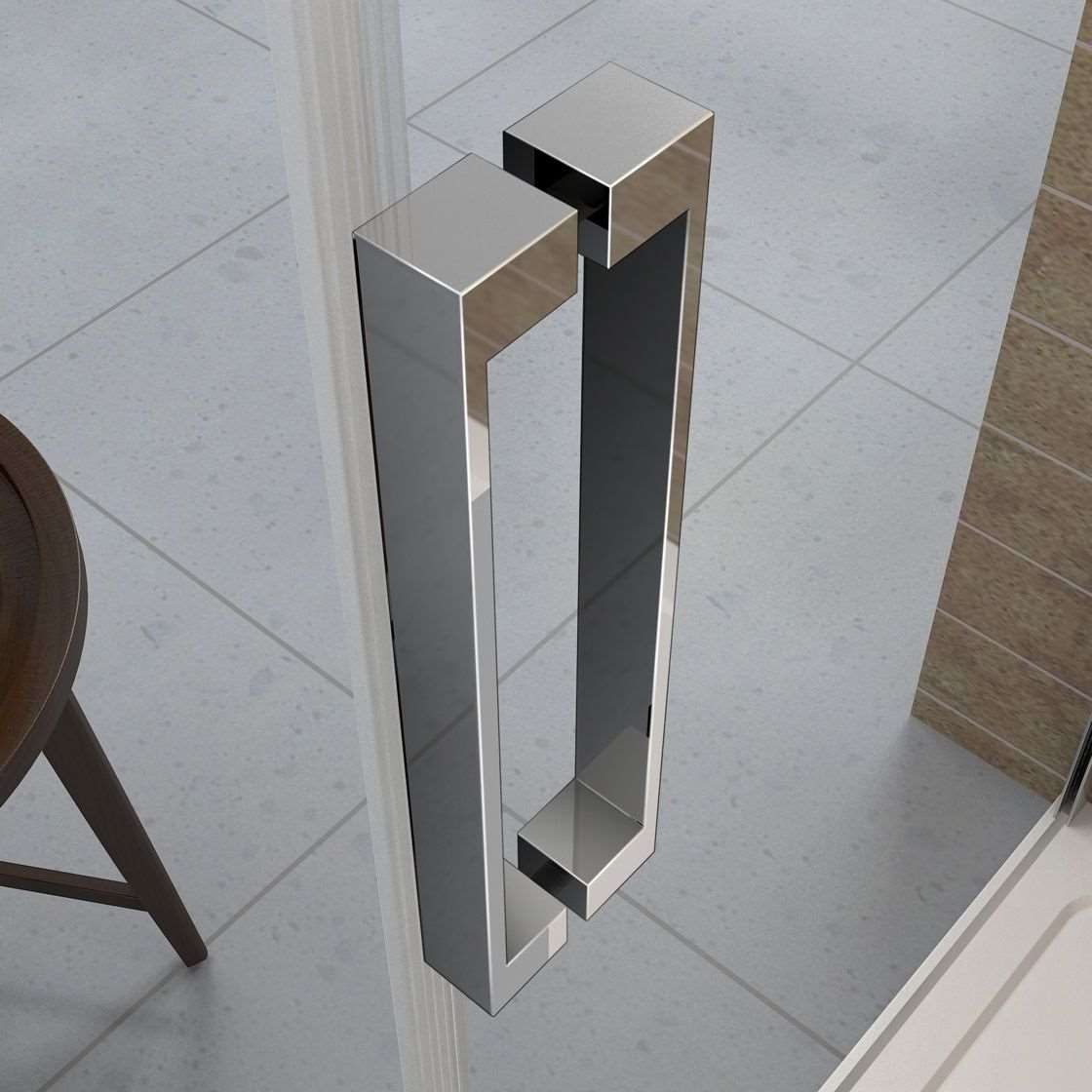 AICA čtvrtkruhový sprchový kout PHXDE-95 s jednokřídlými dveřmi - 6mm NANO sklo EasyClean, leštěný hliníkový profil, rozměry 80x80/90x90 cm, výška 195 cm, rohová sprchová kabina s madlem, ideální do malých koupelen