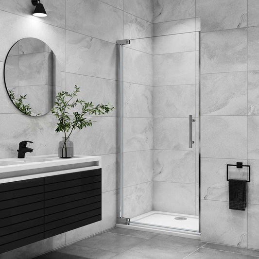Sprchové dveře do niky 80-100cm, 8mm NANO sklo s povrchovou úpravou EasyClean, chromované profily, odolné proti korozi. Jednokřídlé vestavěné dveře do sprchového koutu s univerzální montáží L/P, výška 185 cm. Bezpečnostní skleněné dveře s madlem ze slitiny zinku, ideální do malých koupelen. Rozměrově nastavitelné dveře do výklenku, moderní design