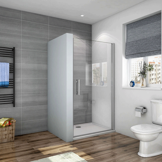 Sprchové dveře do niky bez vaničky – jednokřídlé skleněné dveře s 6mm nano sklem, univerzální montáž (L/P), rozměr 70-100cm × 185cm. Moderní design s chromovaným hliníkovým profilem a magnetickým těsněním. Vestavěné řešení do sprchového koutu