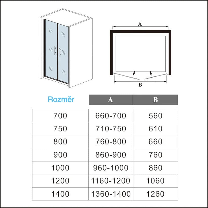 Dvoukřídlé sprchové dveře do niky z 6mm bezpečnostního čirého NANO skla s EasyClean povrchem. Elegantní leštěný hliníkový profil v chromové barvě, odolný proti korozi. Univerzální montáž pro levou i pravou stranu (L/P), výška 195 cm. Dveře obsahují magnetickou lištu pro dokonalé těsnění a madlo pro pohodlné otevírání. Ideální řešení pro moderní koupelny a sprchové kouty v rozměrech 70-140 cm. Skleněné posuvné dveře s otočným mechanismem, snadno čistitelné, vhodné do malých prostorů i výklenků.