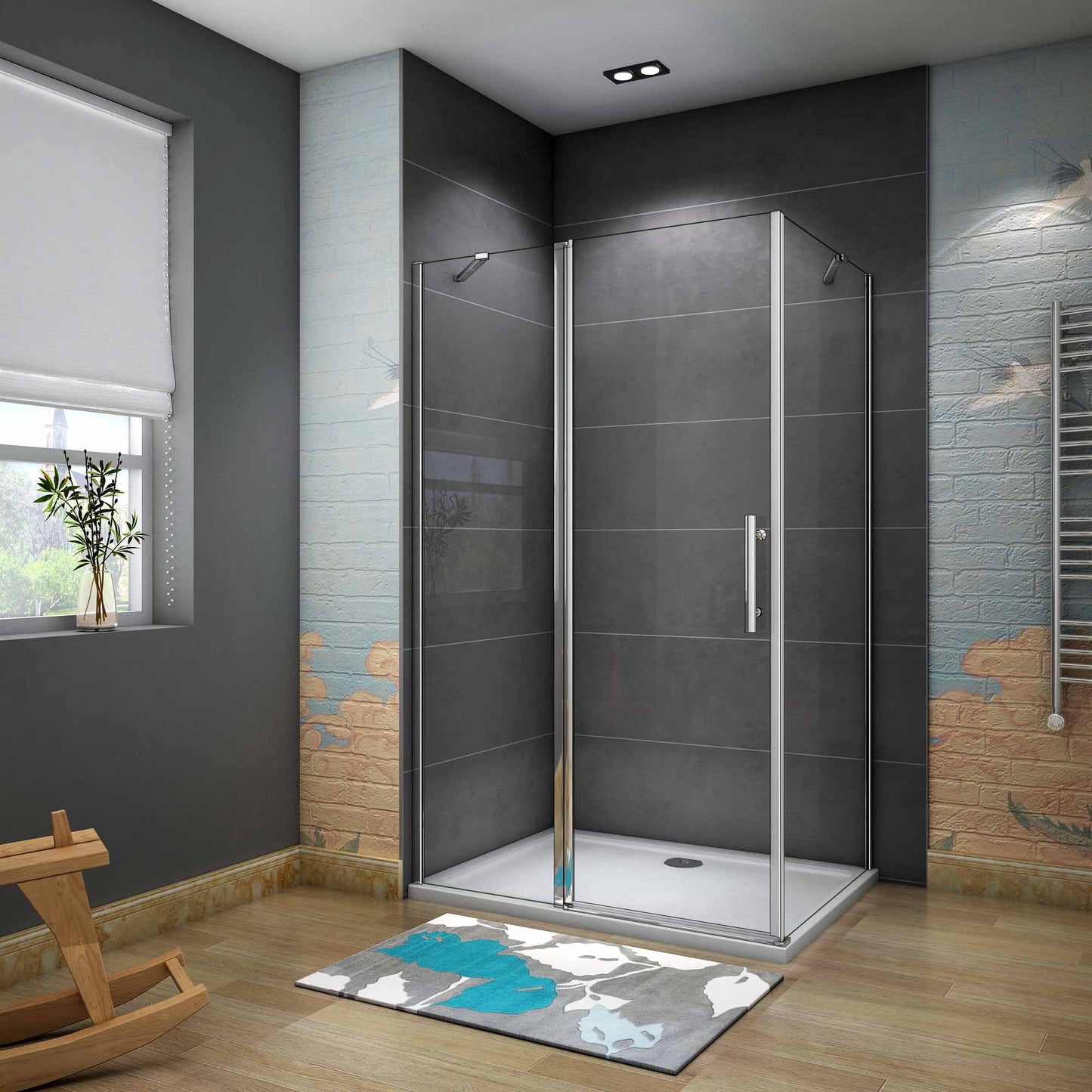 Čtvercový sprchový kout s 6mm nano sklem EasyClean – otočné sprchové dveře, boční panel, chromované madlo, leštěný hliníkový profil. Bezpečnostní skleněná sprchová kabina 80x80cm a 90x90cm s nastavitelnými vzpěrami. Moderní design do malých i velkých koupelen