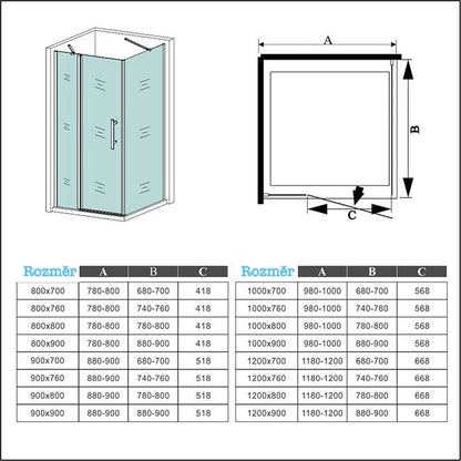 Čtvercový sprchový kout s 6mm nano sklem EasyClean – otočné sprchové dveře, boční panel, chromované madlo, leštěný hliníkový profil. Bezpečnostní skleněná sprchová kabina 80x80cm a 90x90cm s nastavitelnými vzpěrami. Moderní design do malých i velkých koupelen