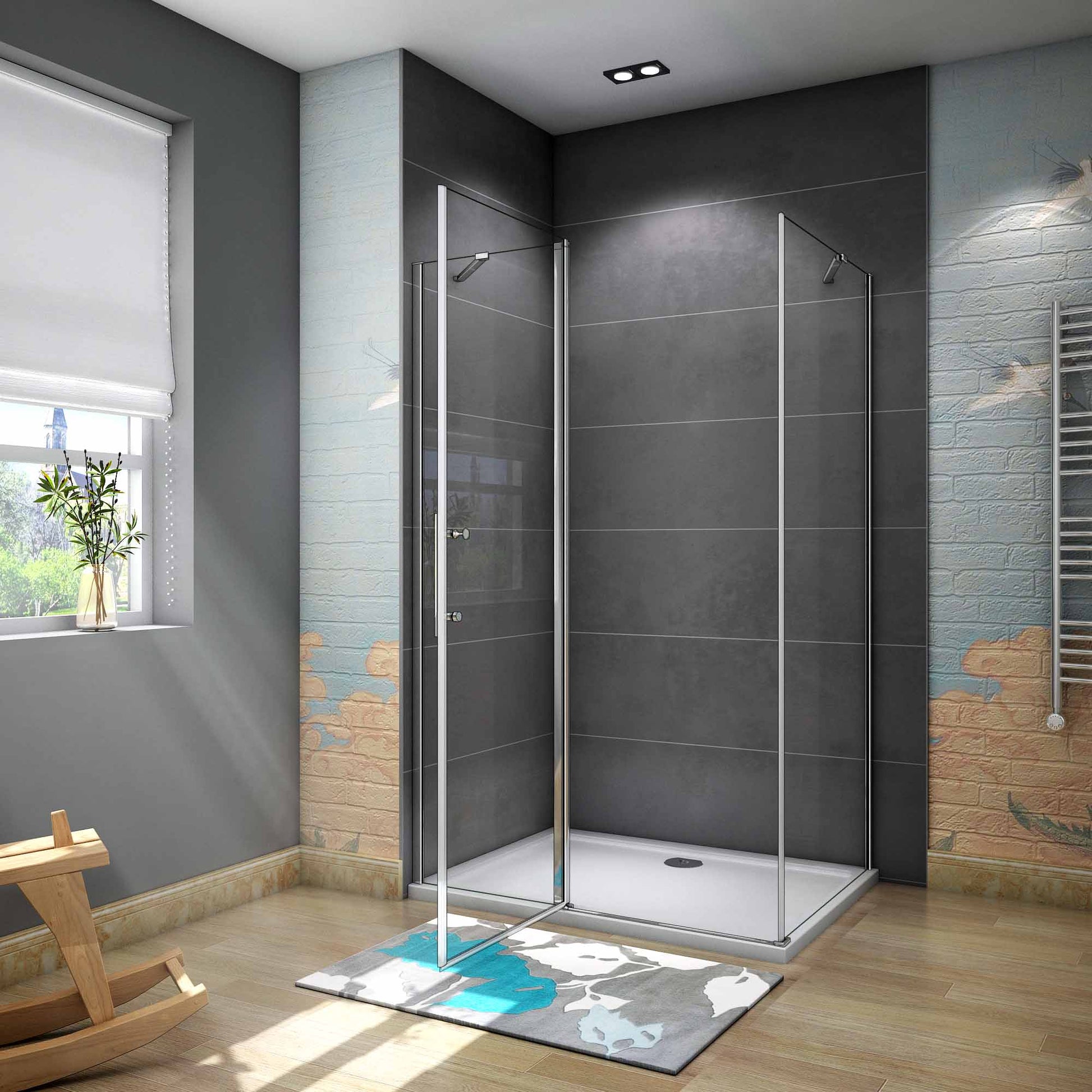 Čtvercový sprchový kout s 6mm nano sklem EasyClean – otočné sprchové dveře, boční panel, chromované madlo, leštěný hliníkový profil. Bezpečnostní skleněná sprchová kabina 80x80cm a 90x90cm s nastavitelnými vzpěrami. Moderní design do malých i velkých koupelen