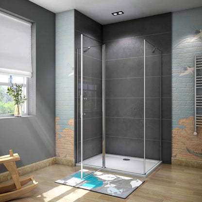 Čtvercový sprchový kout s 6mm nano sklem EasyClean – otočné sprchové dveře, boční panel, chromované madlo, leštěný hliníkový profil. Bezpečnostní skleněná sprchová kabina 80x80cm a 90x90cm s nastavitelnými vzpěrami. Moderní design do malých i velkých koupelen