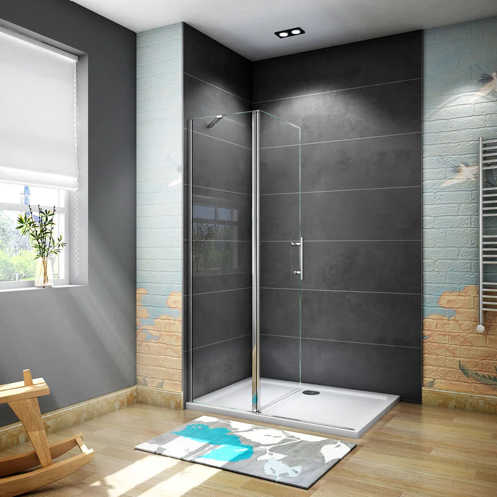 AICA Sprchový kout WALK IN PK3E95 - moderní skleněné sprchové dveře s chromovým provedením | Nastavitelná šířka 76-116cm | Extra silné 6mm NANO čiré sklo s EasyClean povrchem | Bezpečnostní otočné dveře do sprchového koutu | Elegantní walk-in sprchový box pro vaši koupelnu | Kvalitní hliníkové profily odolné proti korozi