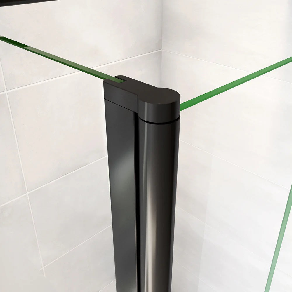 Walk in sprchová zástěna černá s otočným panelem 30/40 cm, 8mm NANO čiré sklo s privacy pásem, bezpečnostní ESG sklo s Anti-Explosion fólií, černý hliníkový profil, výška 200 cm – moderní černá walk in sprchová zástěna do koupelny.

