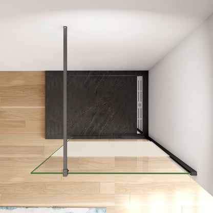 Walk in sprchová zástěna s privacy pásem, černá designová zástěna do koupelny s 10mm nano bezpečnostním sklem a anti-explosion fólií. Nastavitelná šířka 70-140cm, výška 200cm, univerzální montáž (vlevo/vpravo), černá hliníková vzpěra F-123B/F-084B. Moderní sprchový kout s neprůhledným středovým pásem pro soukromí.