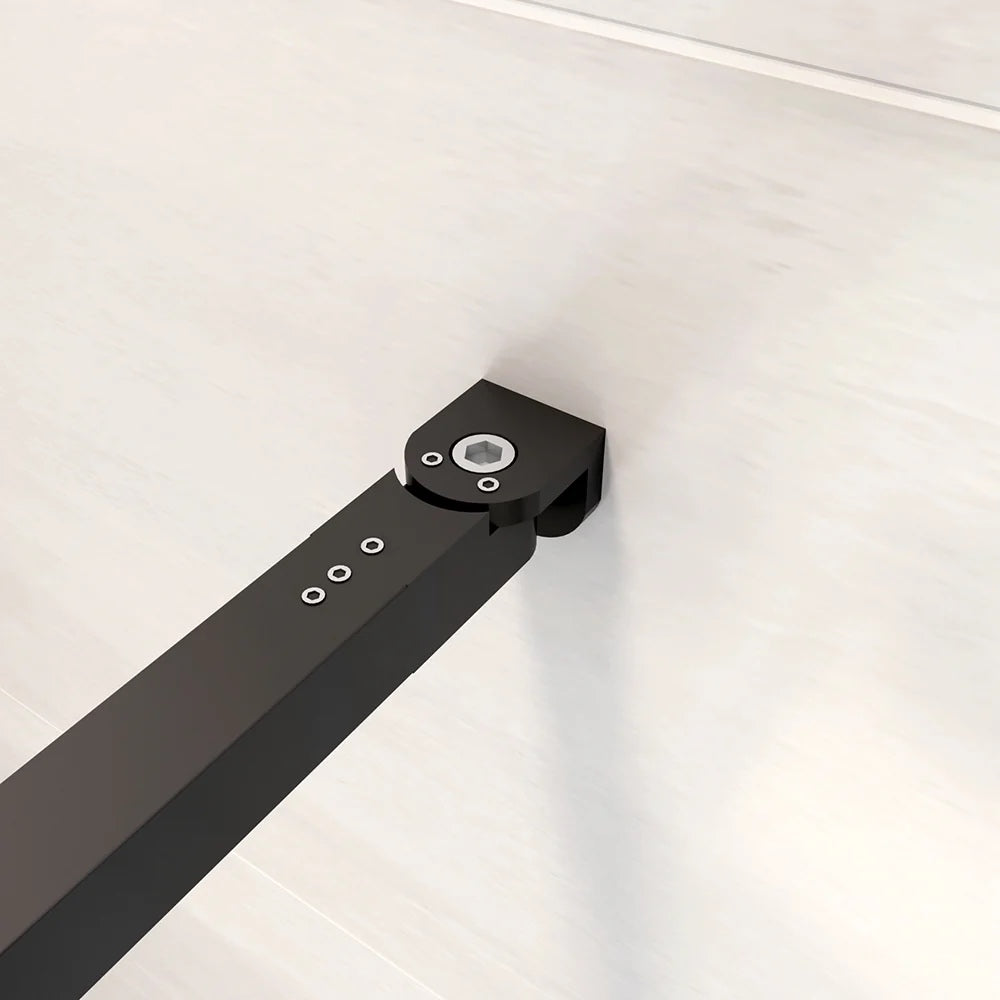 Walk in sprchová zástěna s privacy pásem, černá designová zástěna do koupelny s 10mm nano bezpečnostním sklem a anti-explosion fólií. Nastavitelná šířka 70-140cm, výška 200cm, univerzální montáž (vlevo/vpravo), černá hliníková vzpěra F-123B/F-084B. Moderní sprchový kout s neprůhledným středovým pásem pro soukromí.