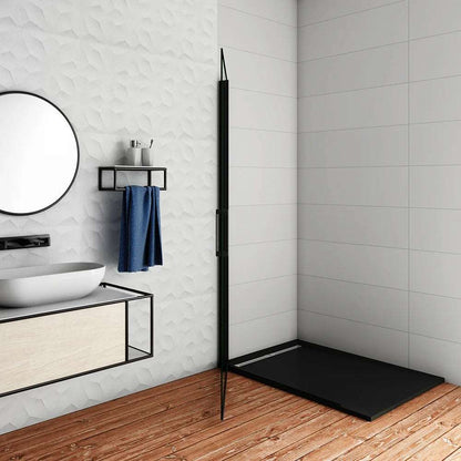 Moderní jednokřídlé sprchové dveře z 8mm NANO skla s černými hliníkovými profily – rozměr 76-96 cm, výška 200 cm. Walk-in design s EasyClean povrchem proti usazování vodního kamene a nečistot. Bezpečnostní sklo, odolné proti rozbití, s elegantním zinkovým madlem. Ideální do malých i velkých koupelen. Univerzální montáž vlevo nebo vpravo.