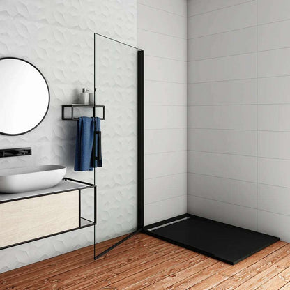 Moderní jednokřídlé sprchové dveře z 8mm NANO skla s černými hliníkovými profily – rozměr 76-96 cm, výška 200 cm. Walk-in design s EasyClean povrchem proti usazování vodního kamene a nečistot. Bezpečnostní sklo, odolné proti rozbití, s elegantním zinkovým madlem. Ideální do malých i velkých koupelen. Univerzální montáž vlevo nebo vpravo.
