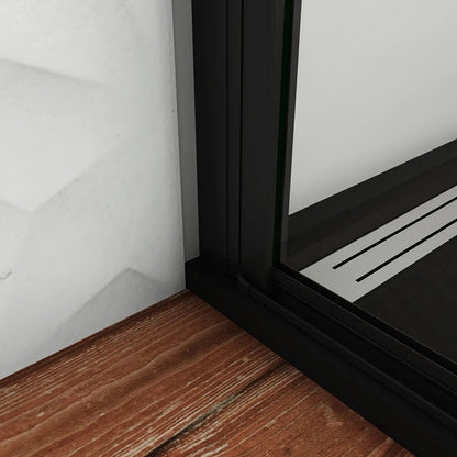 Průhledné jednokřídlé sprchové dveře z 8mm tlustého NANO skla s anti-korozní úpravou. Čiré bezpečnostní sklo s nano vrstvou pro snadné čištění a odolnost proti vodnímu kameni. Rozměry 76-96 cm šířka, 200 cm výška. Černé hliníkové rámy odolné proti rzi. Vhodné pro moderní koupelny.