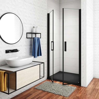 Dvoukřídlé sprchové dveře do niky 80-100cm - černé NANO sklo 8mm s hliníkovým profilem - moderní design sprchového koutu s univerzální montáží L/P - výška 200cm - bezpečnostní skleněné dveře s magnetickým těsněním