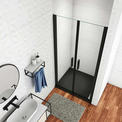 Dvoukřídlé sprchové dveře do niky 80-100cm - černé NANO sklo 8mm s hliníkovým profilem - moderní design sprchového koutu s univerzální montáží L/P - výška 200cm - bezpečnostní skleněné dveře s magnetickým těsněním