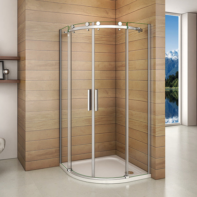 AICA čtvrtkruhový sprchový kout 90x90 s posuvnými dveřmi - kvalitní 6mm NANO čiré sklo s EasyClean povrchem, elegantní chromová úprava, výška 195cm. Profesionální sprchový box s hladkým posuvným mechanismem, vhodný do rohu koupelny. Odolný proti vodnímu kameni, snadná údržba a moderní design