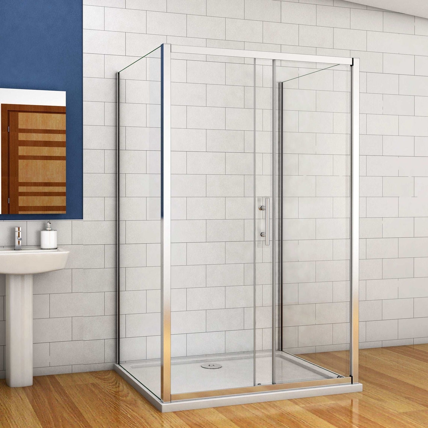 AICA sprchový kout U tvar s posuvnými dveřmi z 5mm NANO skla - moderní chromový design, boční panely, výška 190 cm, nastavitelné rozměry pro vaši koupelnu.