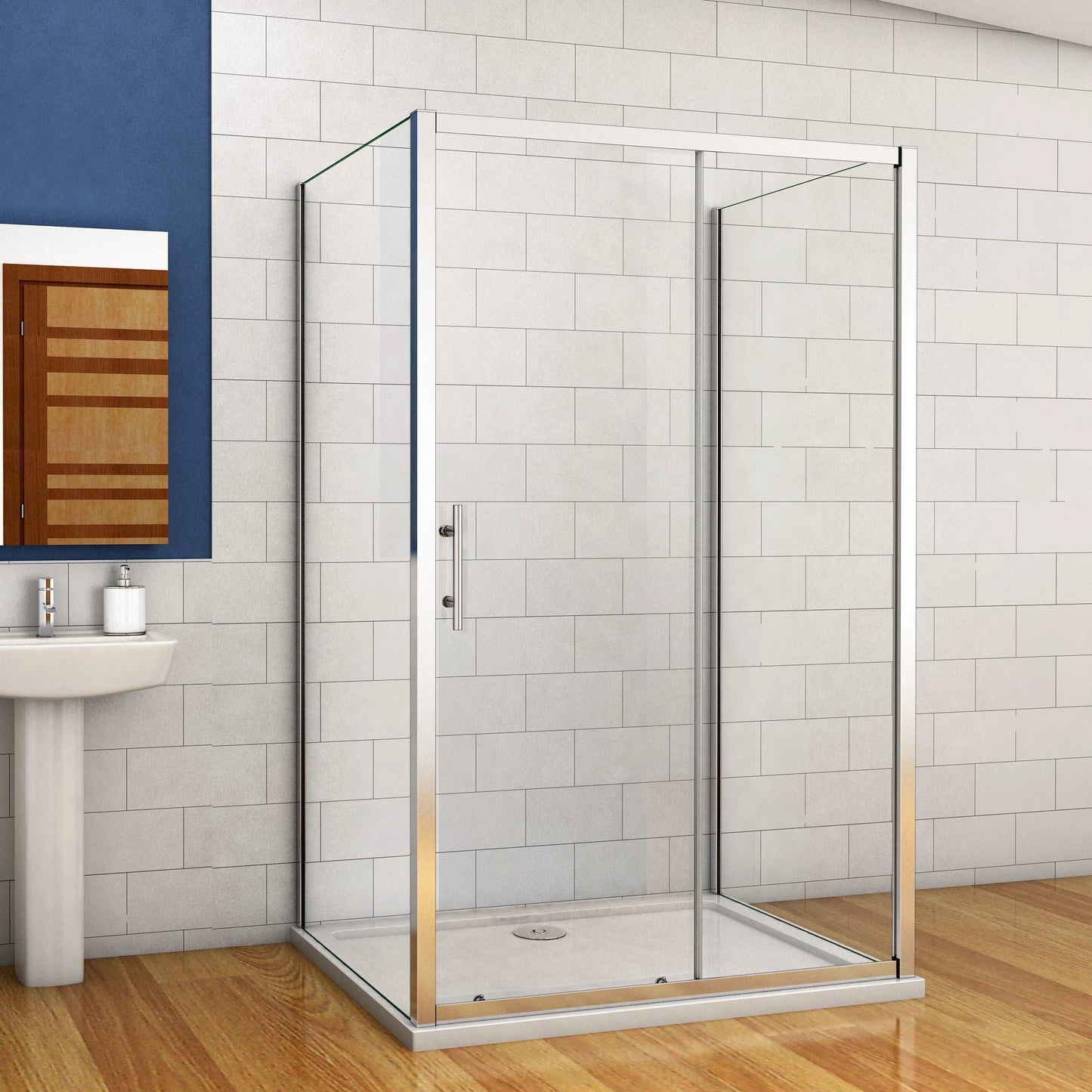 AICA sprchový kout U tvar s posuvnými dveřmi z 5mm NANO skla - moderní chromový design, boční panely, výška 190 cm, nastavitelné rozměry pro vaši koupelnu.