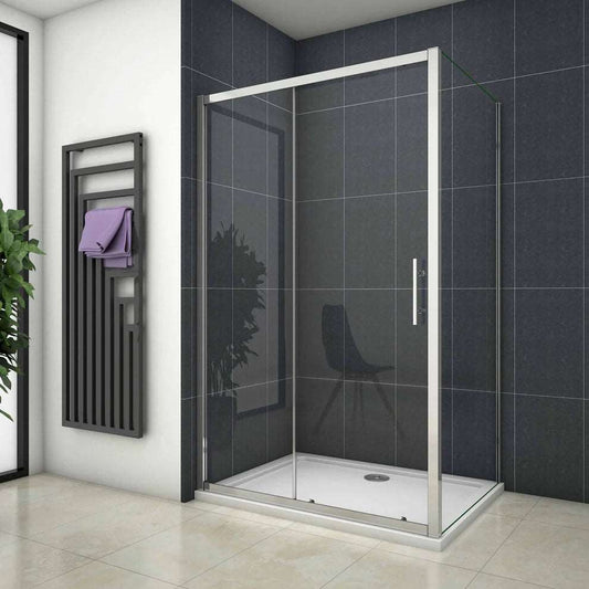 AICA sprchový kout obdélníkový SI-19-SPI-R s posuvnými dveřmi (100-140cm) a bočním panelem | 5mm NANO sklo EasyClean | chromový design | výška 190cm | odolný proti korozi | montážní set včetně | moderní sprchový box do koupelny | česká distribuce