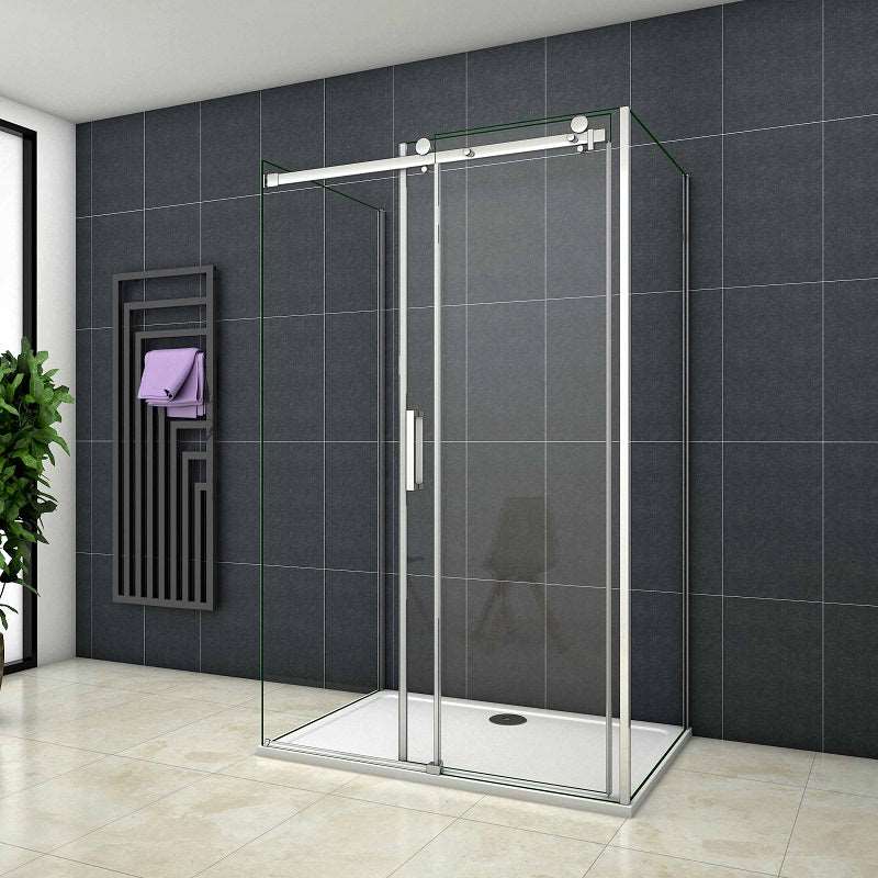 AICA Sprchový kout SK-2-95-2SPKL - moderní sprchový box s posuvnými dveřmi, U tvar, 6mm NANO sklo EasyClean, chromová úprava, výška 195cm, boční panely 80/90cm, bezpečnostní skleněné dveře, koupelnový nábytek, sprchový kout bez vaničky, leštěný hliník, česká dodávka