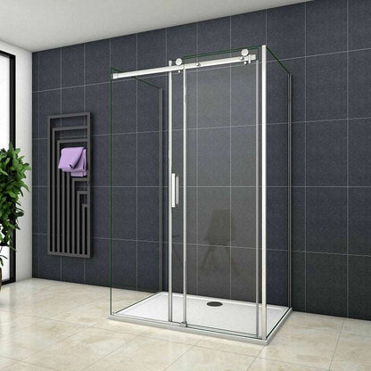 AICA Sprchový kout SK-2-95-2SPKL - moderní sprchový box s posuvnými dveřmi, U tvar, 6mm NANO sklo EasyClean, chromová úprava, výška 195cm, boční panely 80/90cm, bezpečnostní skleněné dveře, koupelnový nábytek, sprchový kout bez vaničky, leštěný hliník, česká dodávka