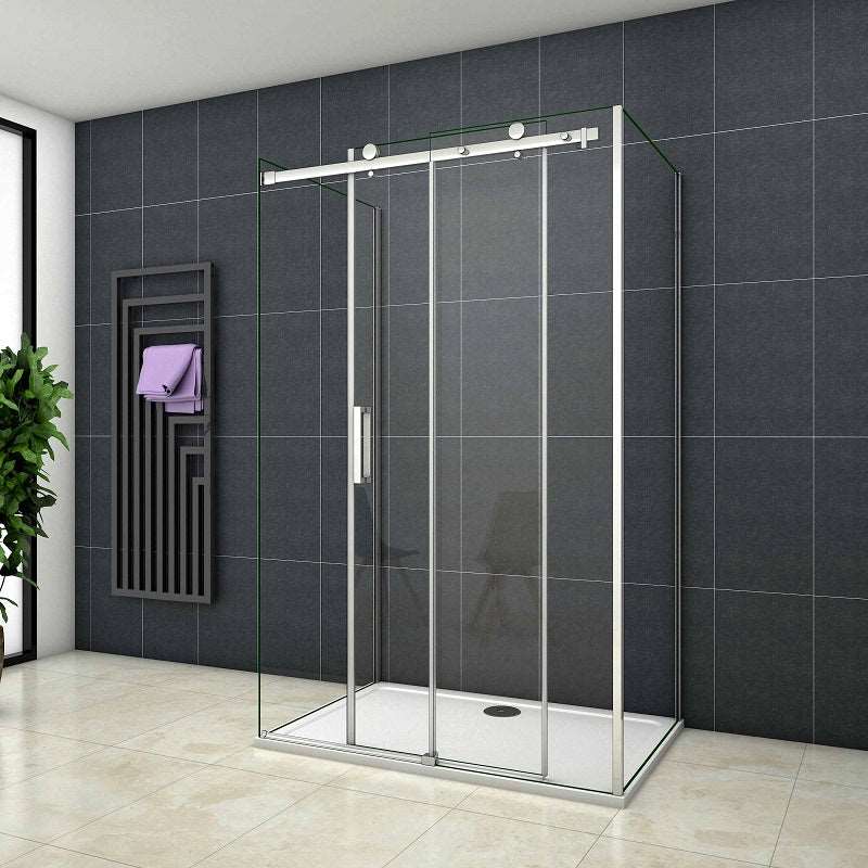 AICA Sprchový kout SK-2-95-2SPKL - moderní sprchový box s posuvnými dveřmi, U tvar, 6mm NANO sklo EasyClean, chromová úprava, výška 195cm, boční panely 80/90cm, bezpečnostní skleněné dveře, koupelnový nábytek, sprchový kout bez vaničky, leštěný hliník, česká dodávka