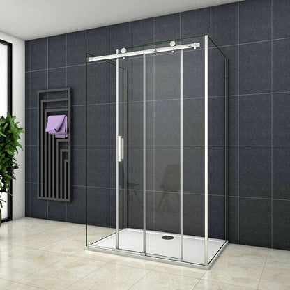 AICA Sprchový kout SK-2-95-2SPKL - moderní sprchový box s posuvnými dveřmi, U tvar, 6mm NANO sklo EasyClean, chromová úprava, výška 195cm, boční panely 80/90cm, bezpečnostní skleněné dveře, koupelnový nábytek, sprchový kout bez vaničky, leštěný hliník, česká dodávka