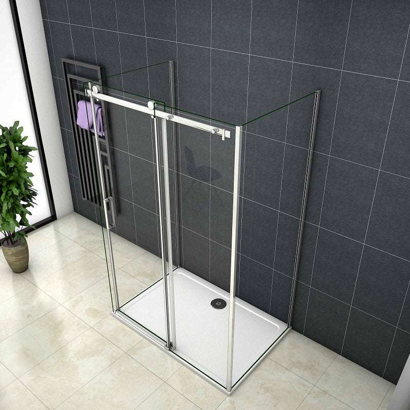 AICA Sprchový kout SK-2-95-2SPKL - moderní sprchový box s posuvnými dveřmi, U tvar, 6mm NANO sklo EasyClean, chromová úprava, výška 195cm, boční panely 80/90cm, bezpečnostní skleněné dveře, koupelnový nábytek, sprchový kout bez vaničky, leštěný hliník, česká dodávka