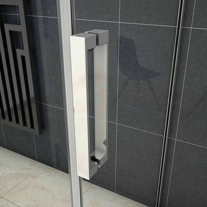 AICA Sprchový kout SK-2-95-2SPKL - moderní sprchový box s posuvnými dveřmi, U tvar, 6mm NANO sklo EasyClean, chromová úprava, výška 195cm, boční panely 80/90cm, bezpečnostní skleněné dveře, koupelnový nábytek, sprchový kout bez vaničky, leštěný hliník, česká dodávka