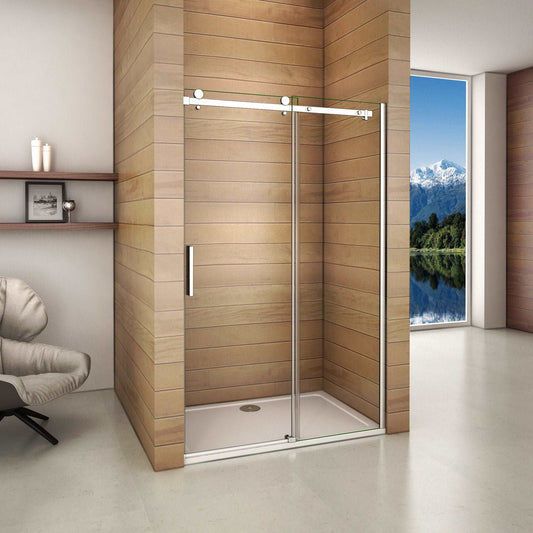 Moderní nastavitelné posuvné sprchové dveře SK-2E-95-8 (šířka 100-160 cm) z 8mm bezpečnostního NANO skla s EasyClean povrchem - kvalitní sprchový box s univerzální levou/pravou montáží, výška 195 cm, elegantní chromovaný hliníkový profil, odolné zinkové posuvné kolečkové ložisko a ergonomické madlo pro snadné ovládání do vlhkých koupelen